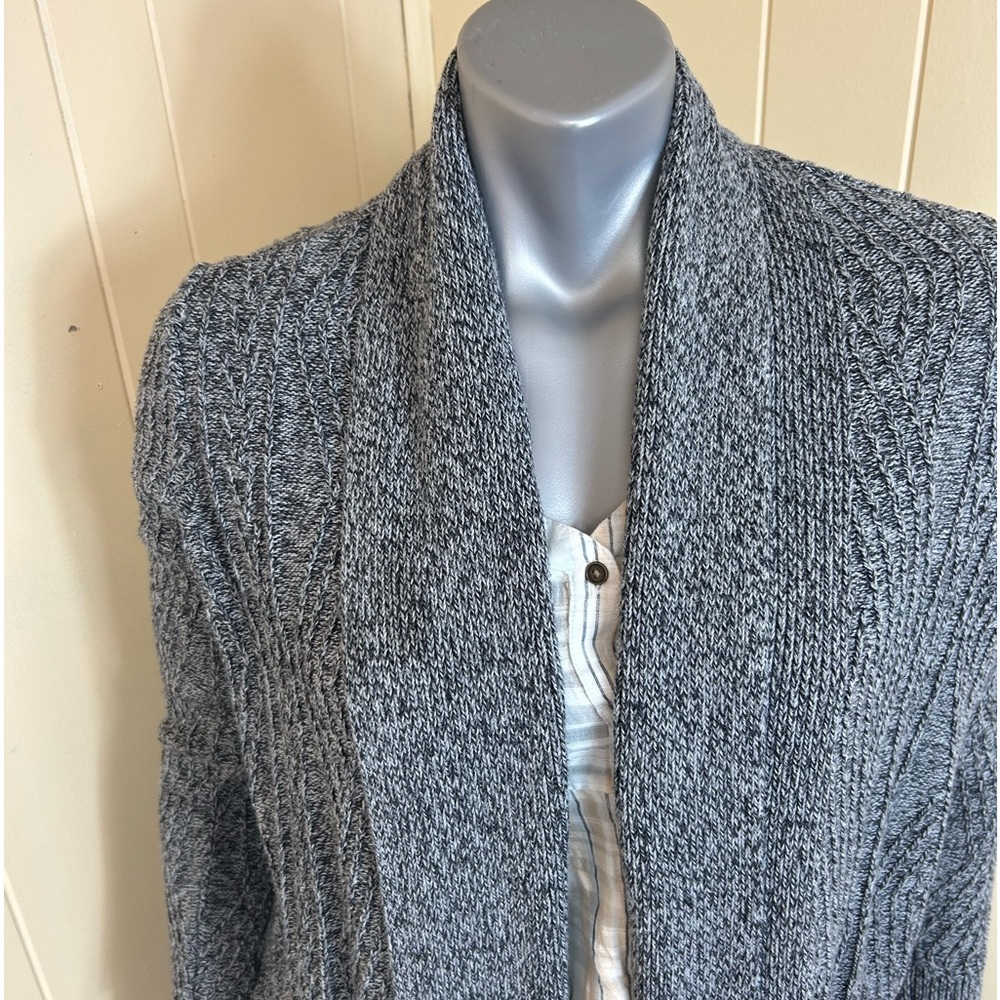 St Johns Bay Sweater Cardigan Open Front Size L Gray Cable Knit Pockets - Picture 4 of 14